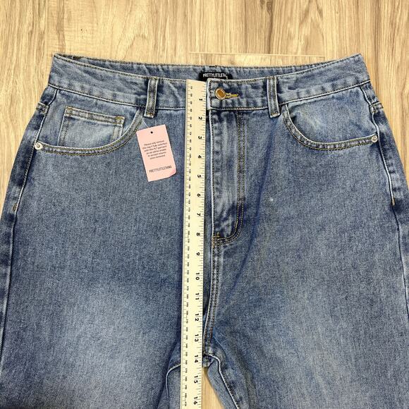 PrettyLittleThing Blue High Rise Straight Leg Jeans Raw Hem Size Tall 10 - Picture 4 of 11